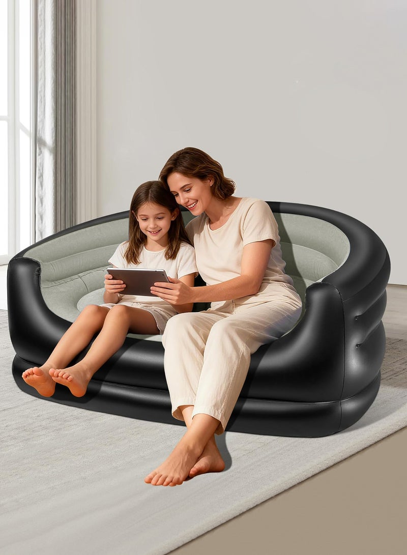 WALALLA Twin Size Inflatable Couch, Blow up couch, Flocked Surface Inflatable Chair for Adults, Portable Air Sofa Inflatable Couch, Waterproof Air Couch, Comfortable Blow up Couch for Camping - Image 1